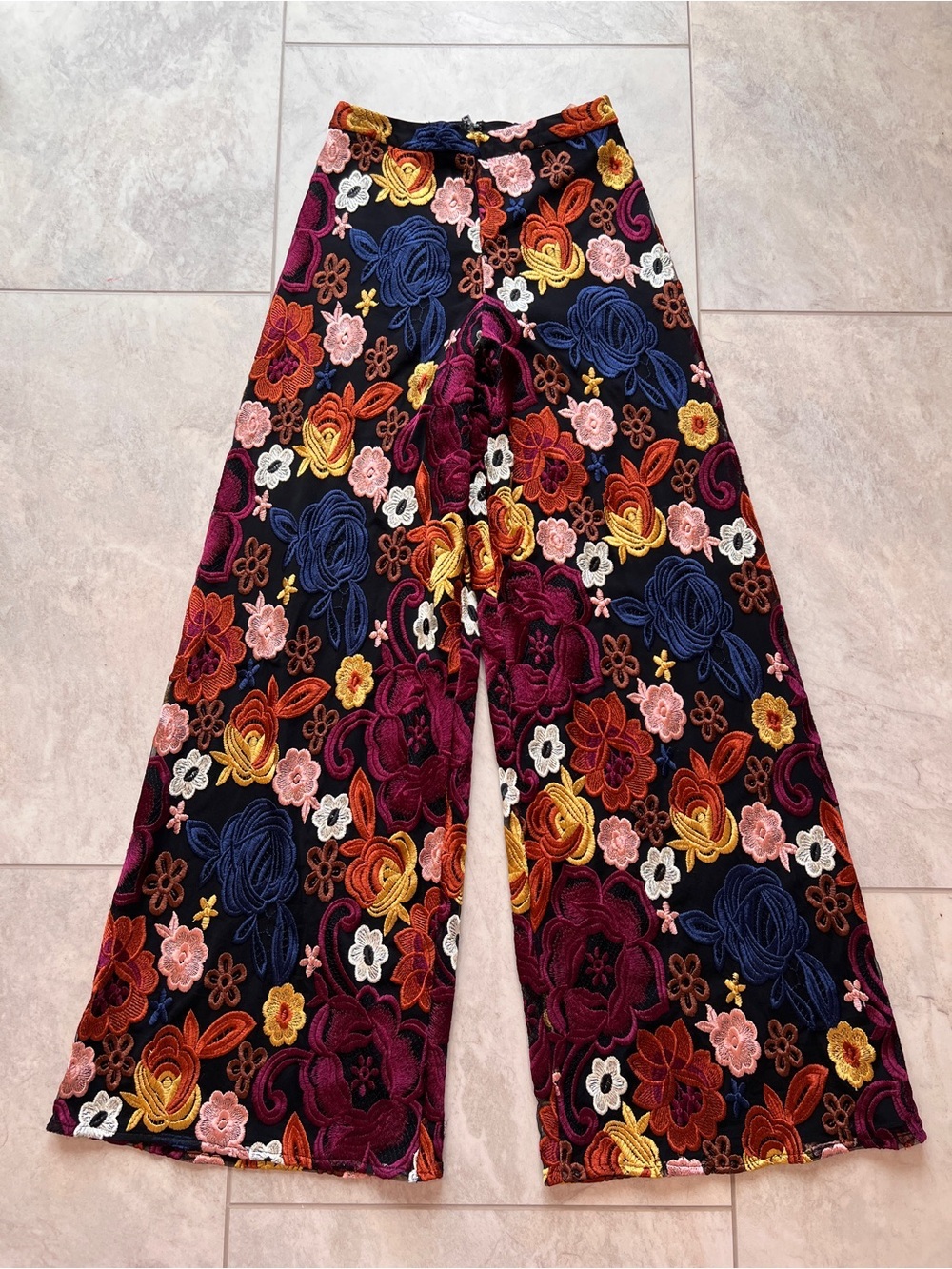 Alice + Olivia Floral Embroidered Wide Leg Pants